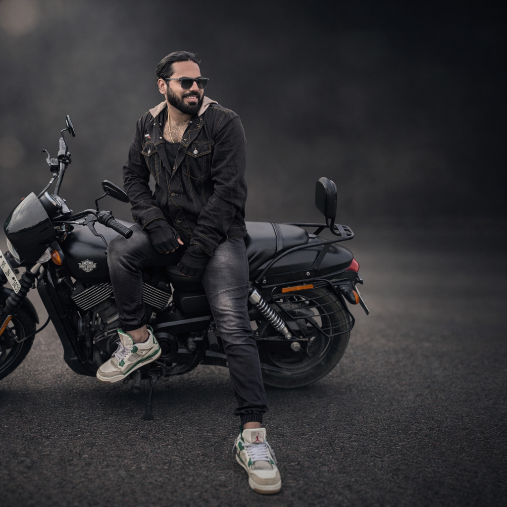 Founder with Harley Davidson